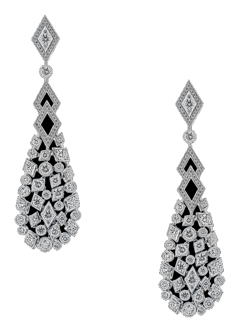 Aurora art-deco diamond drop earrings in white gold