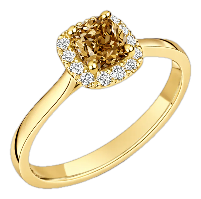 Aurelia Solène Halo ring, champagne diamond in 18k yellow gold